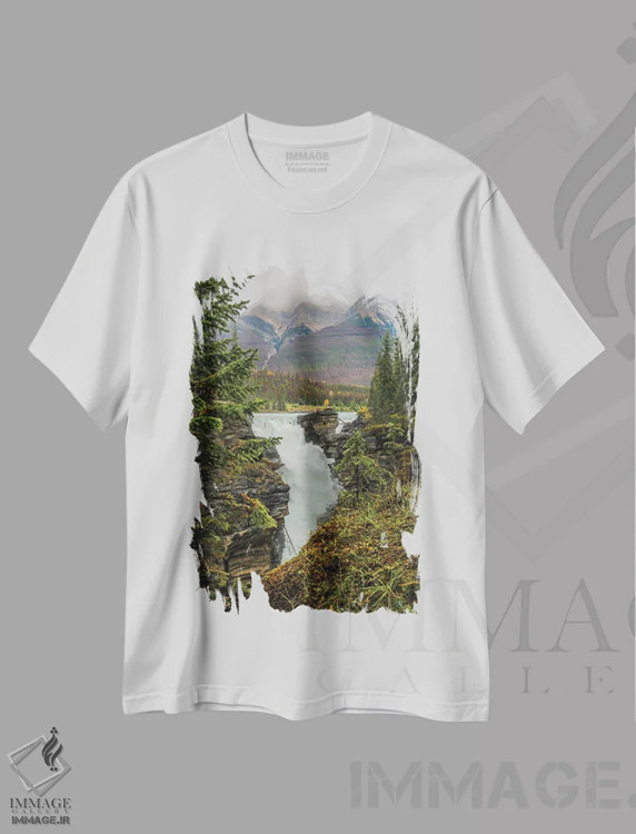 تیشرت سفید طرح دار آبشار آتاباسکا، مدیوم اثر دن اسپرول | فروشگاه ایماژ