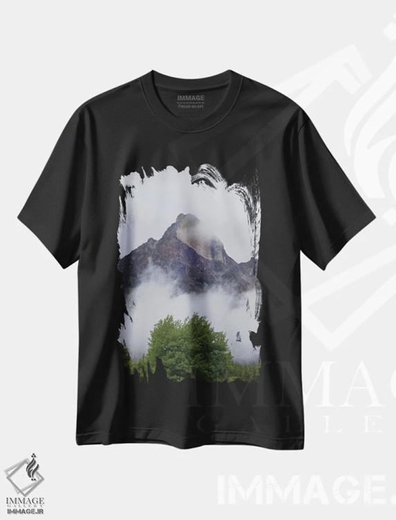 تیشرت مشکی طرح دار درختان سبز و کوهستان، مدیوم اثر دن اسپرول | فروشگاه ایماژ