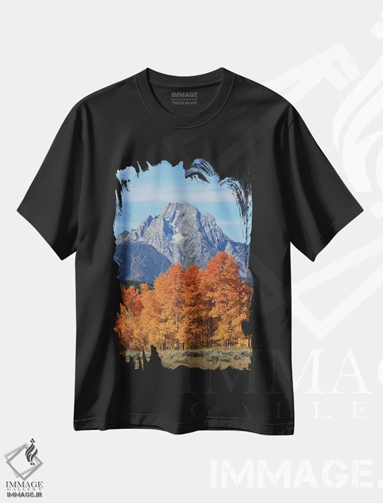 تیشرت مشکی طرح دار رنگ های پاییزی کوه موران، مدیوم اثر دن اسپرول | immage.ir