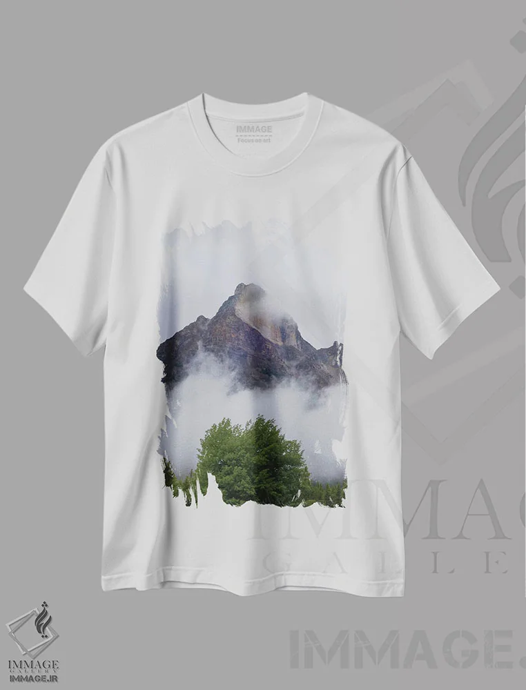 تیشرت سفید طرح دار درختان سبز و کوهستان، مدیوم اثر دن اسپرول | immage.ir