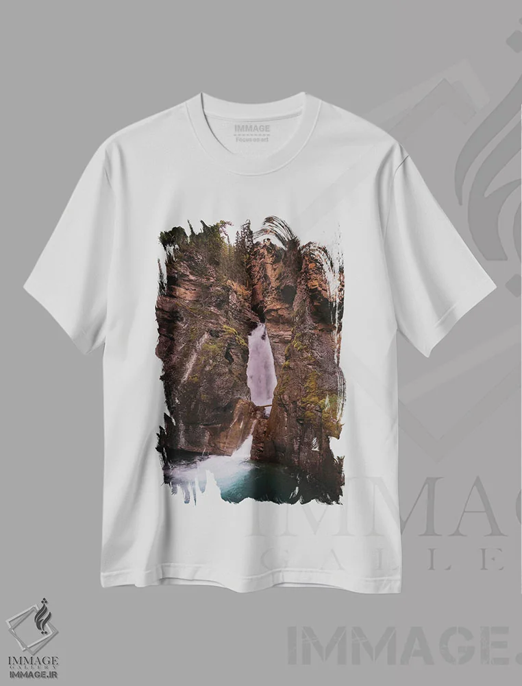 تیشرت سفید طرح دار آبشار جانستون کانادا، مدیوم اثر دن اسپرول | فروشگاه ایماژ