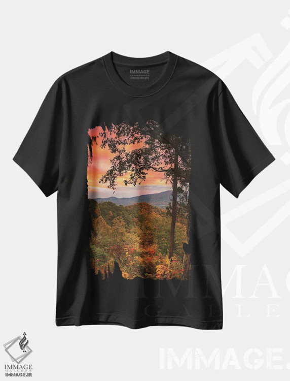 تیشرت مشکی طرح دار غروب پاییزی در کوه های اسموکی، مدیوم اثر دن اسپرول | فروشگاه ایماژ