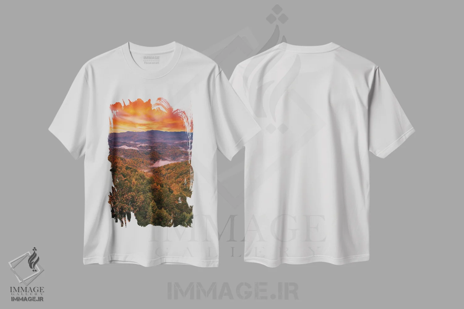 تیشرت سفید طرح دار طلوع پاییزی درخشان در جاده فوترهالز، مدیوم اثر دن اسپرول | فروشگاه ایماژ