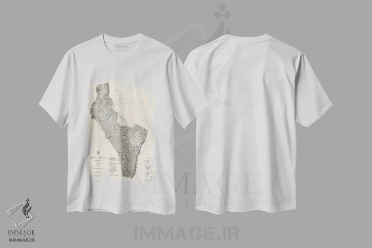 تیشرت سفید طرح دار نقشه وست پوینت، نیویورک، ۱۸۸۳، تزئینی اثر دن اسپرول | فروشگاه ایماژ