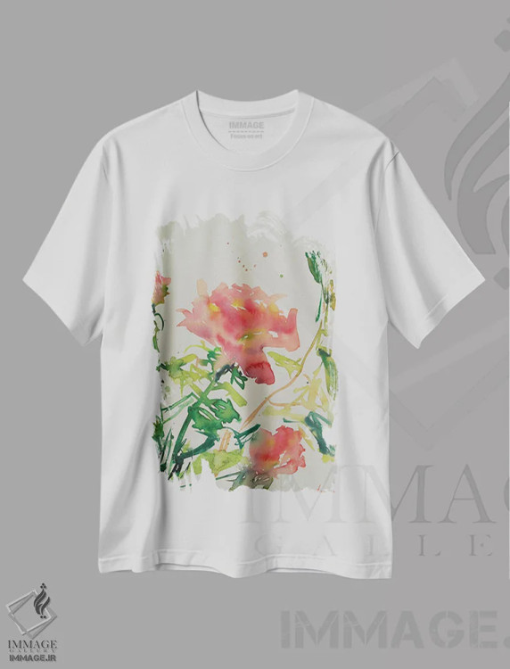 تیشرت سفید طرح دار رز تنها، دکور معاصر اثر دینا آسه وا | فروشگاه ایماژ