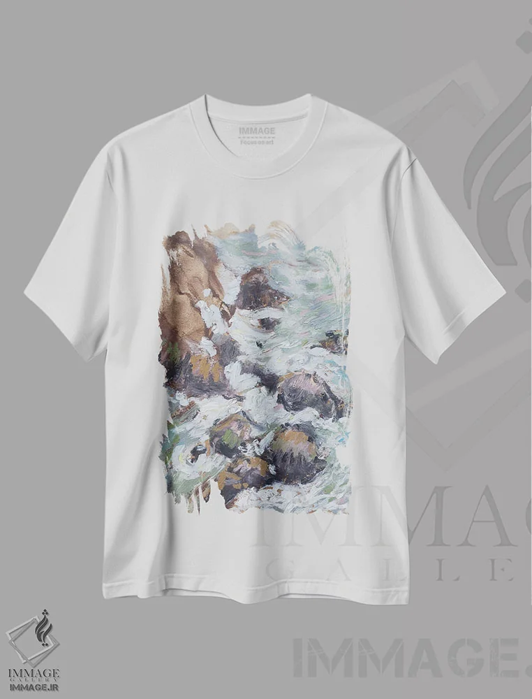 تیشرت سفید طرح دار جزیره سنت هلنا، تزئینی اثر دینا آسه وا | فروشگاه ایماژ