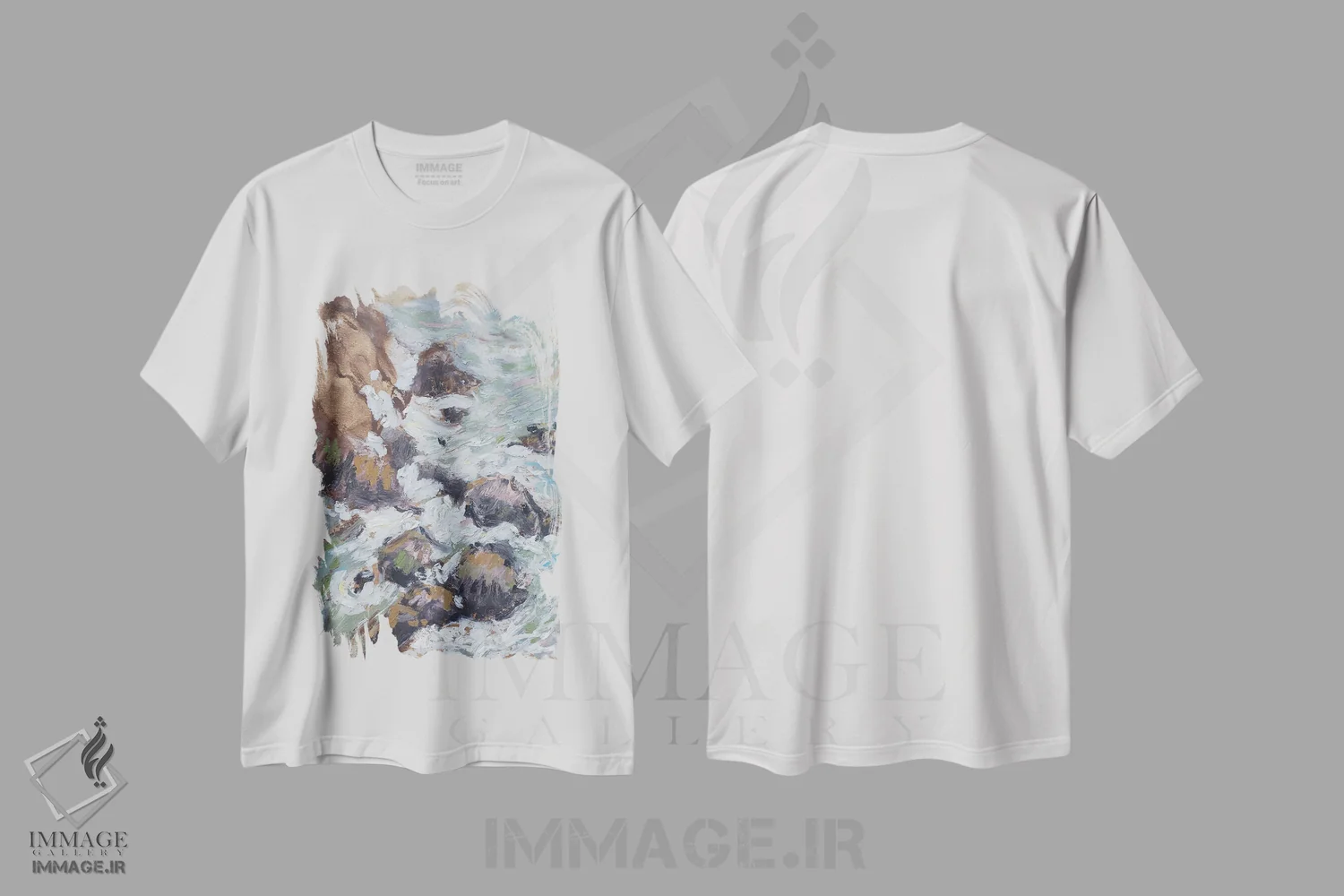 تیشرت سفید طرح دار جزیره سنت هلنا، تزئینی اثر دینا آسه وا | فروشگاه ایماژ