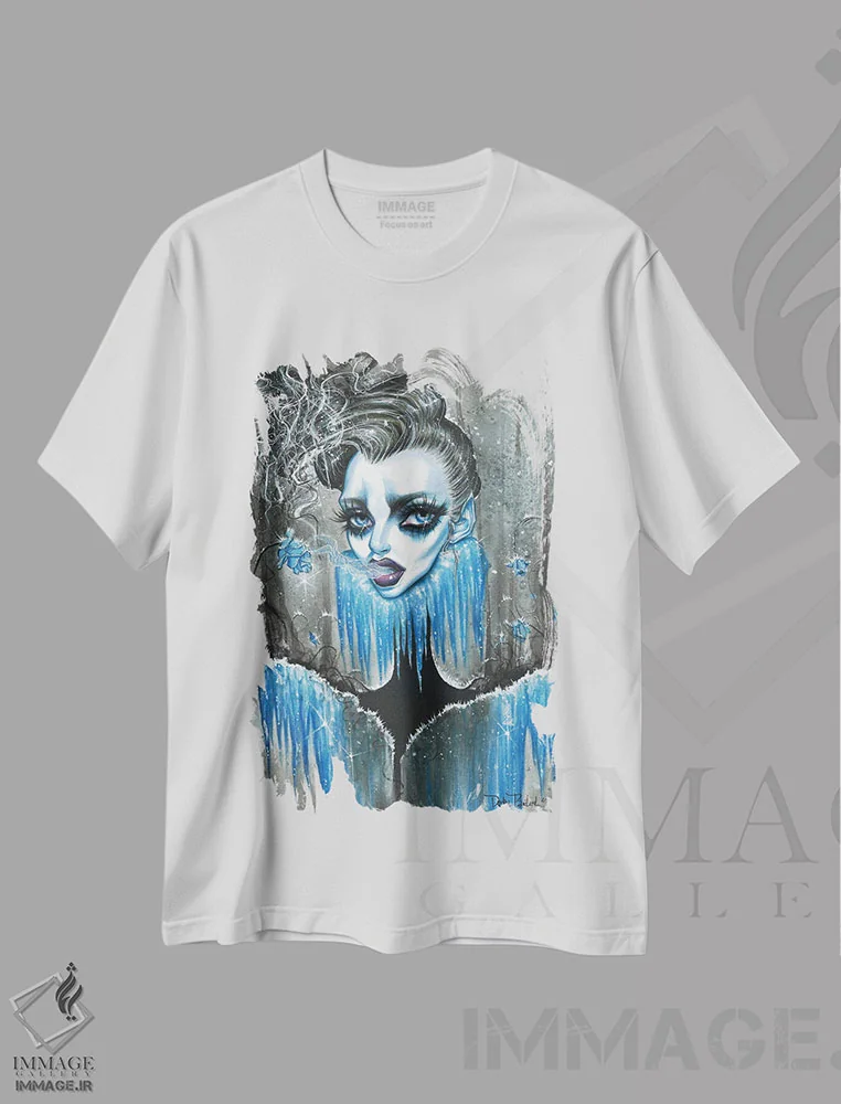 تیشرت سفید طرح دار رز آبی، دکوراسیون جایگزین اثر داستین بیلرد | فروشگاه ایماژ