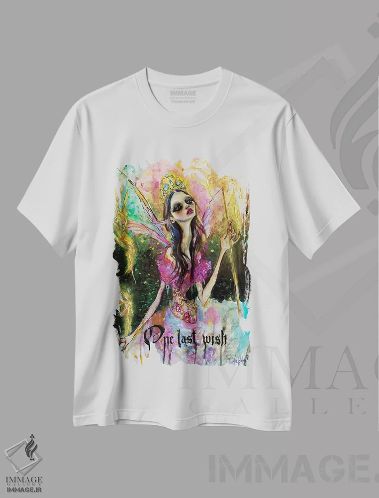 تیشرت سفید طرح دار آخرین آرزو، دکوراسیون جایگزین اثر داستین بیلرد | فروشگاه ایماژ
