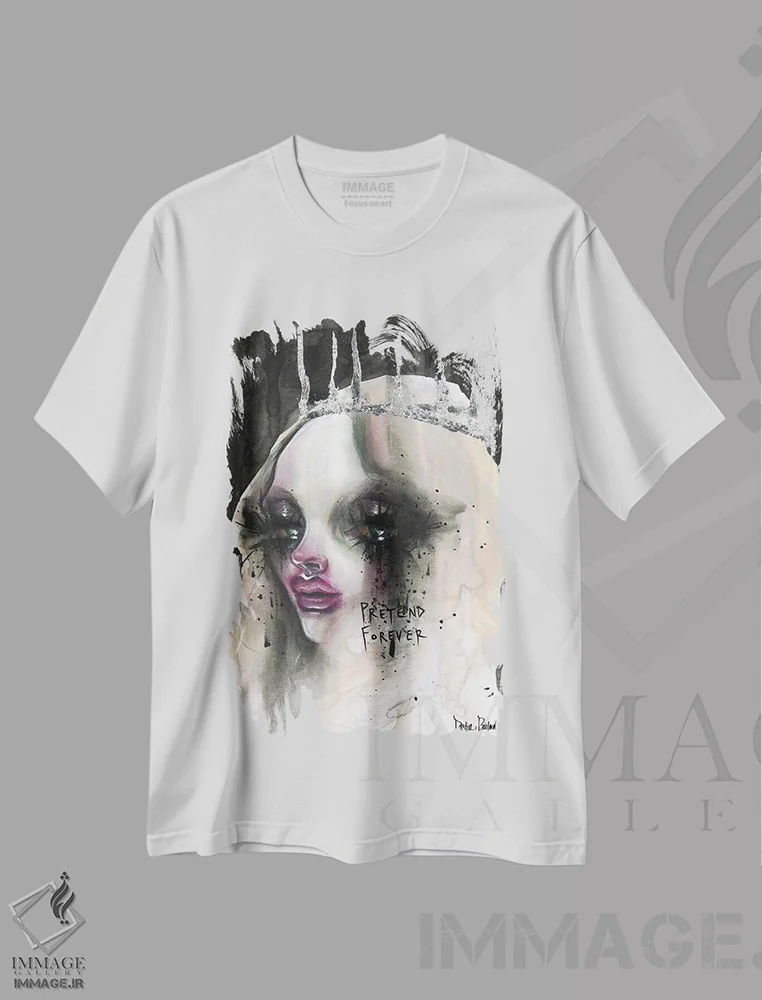 تیشرت سفید طرح دار برای همیشه تظاهر کن، دکوراسیون جایگزین اثر داستین بیلرد | فروشگاه ایماژ