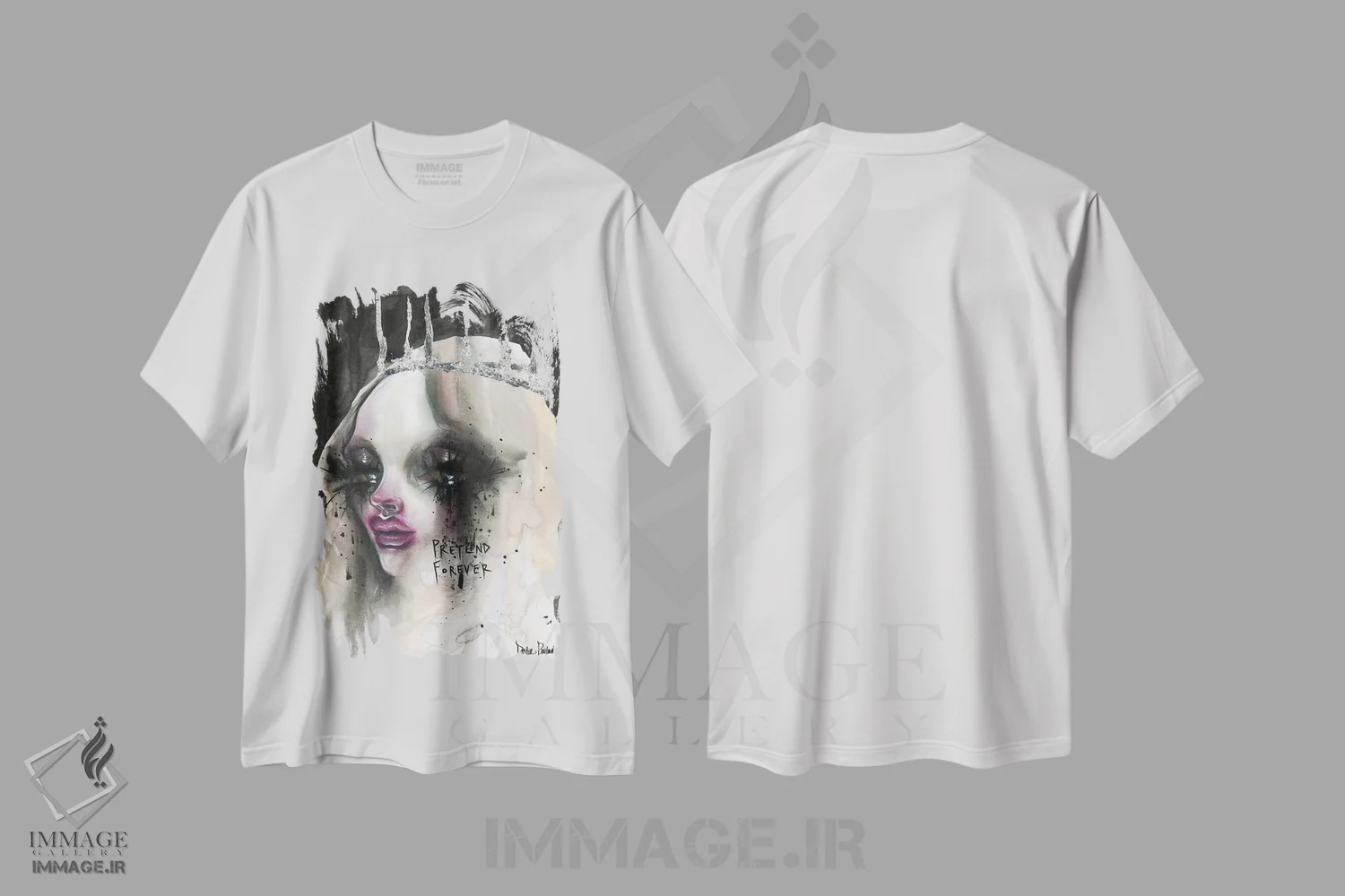 تیشرت سفید طرح دار برای همیشه تظاهر کن، دکوراسیون جایگزین اثر داستین بیلرد | فروشگاه ایماژ