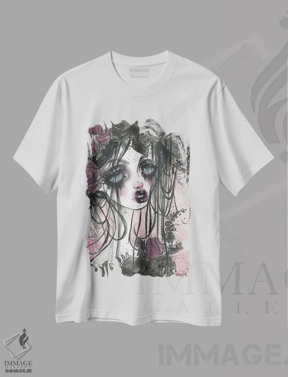 تیشرت سفید طرح دار باغ های تاریک، دکوراسیون جایگزین اثر داستین بیلرد | فروشگاه ایماژ