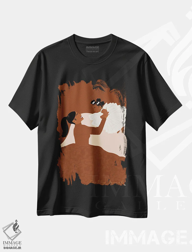 تیشرت مشکی طرح دار مامان و من، هنر آمریکایی آفریقایی تبار اثر دستینی دارسل | immage.ir