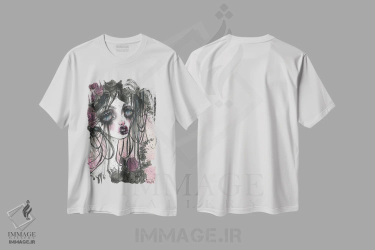 تیشرت سفید طرح دار باغ های تاریک، دکوراسیون جایگزین اثر داستین بیلرد | فروشگاه ایماژ