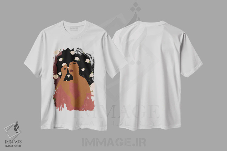 تیشرت سفید طرح دار ملکه گل ها، هنر آمریکایی آفریقایی تبار اثر دستینی دارسل | فروشگاه ایماژ