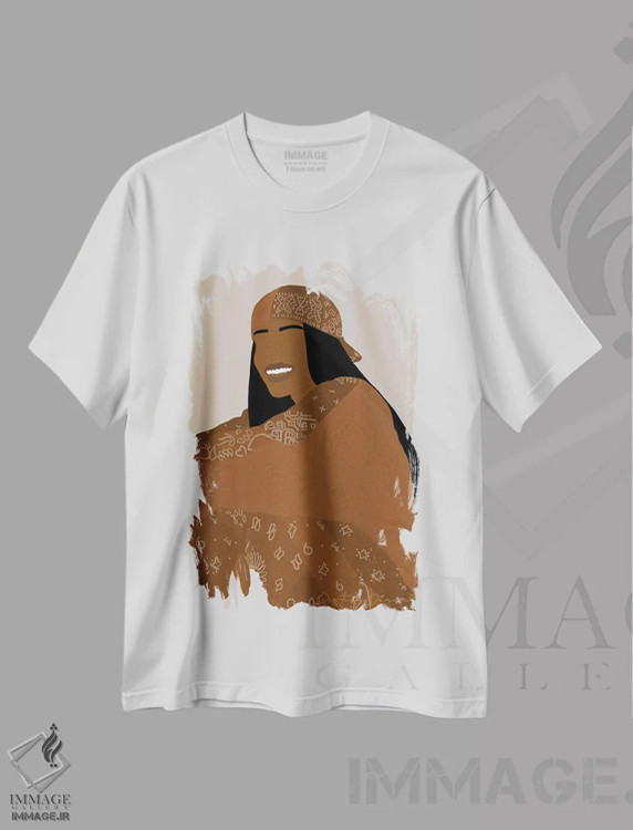 تیشرت سفید طرح دار کاملاً ریون، هنر آمریکایی آفریقایی تبار اثر دستینی دارسل | فروشگاه ایماژ