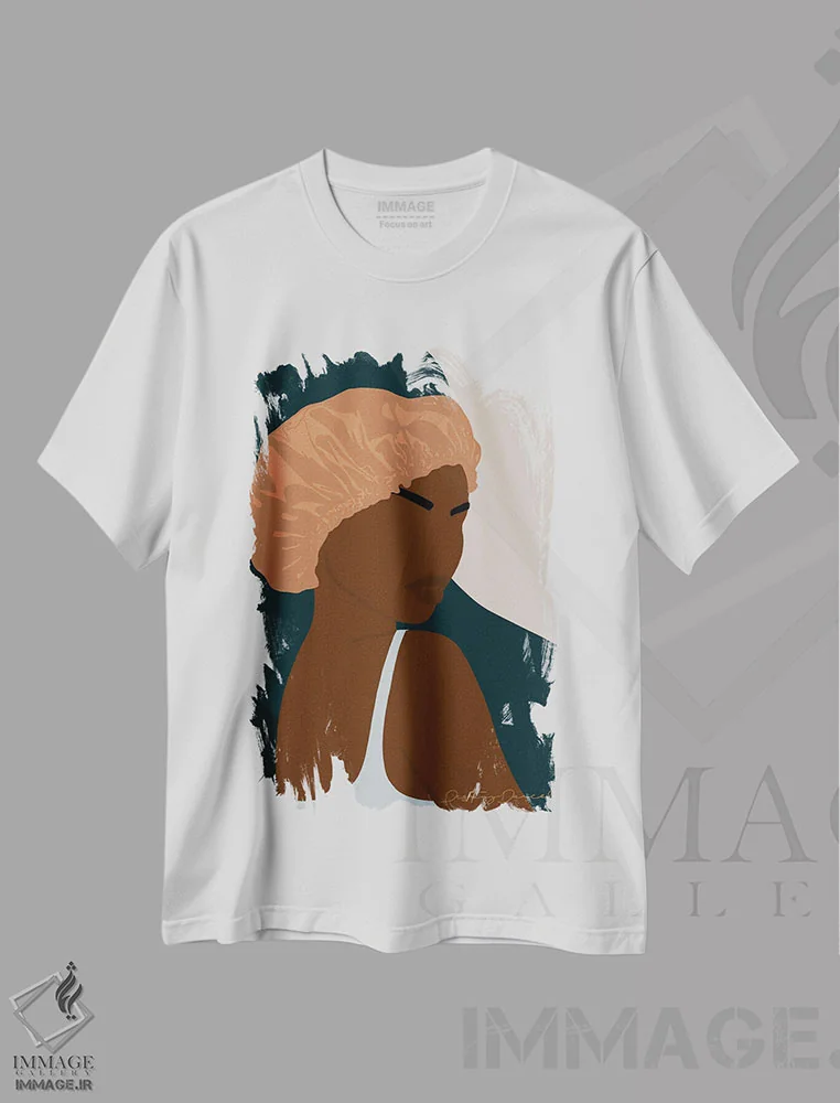 تیشرت سفید طرح دار کلاه بانوان، هنر آمریکایی آفریقایی تبار اثر دستینی دارسل | فروشگاه ایماژ