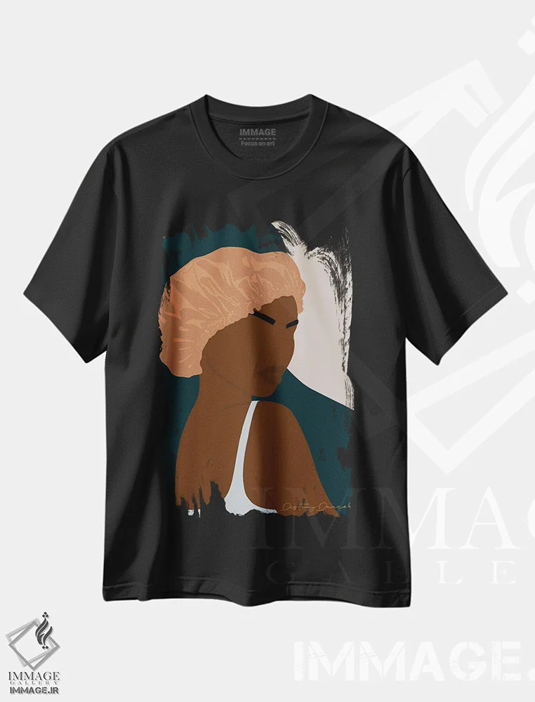تیشرت مشکی طرح دار کلاه بانوان، هنر آمریکایی آفریقایی تبار اثر دستینی دارسل | immage.ir