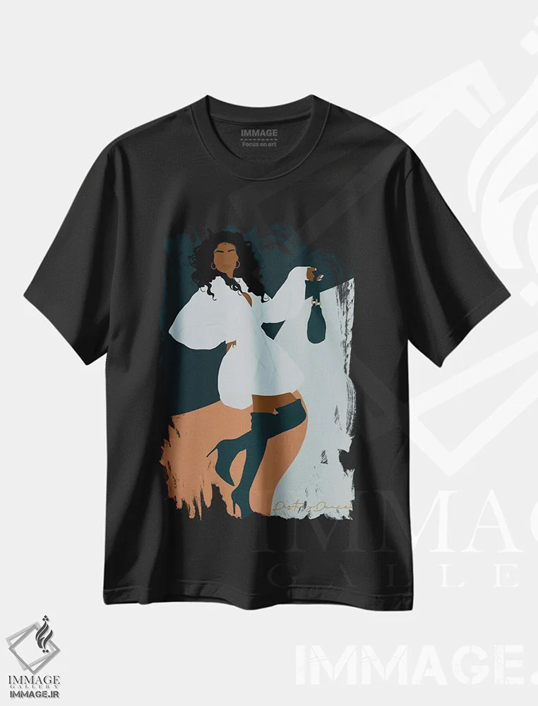 تیشرت مشکی طرح دار جزمین، هنر آمریکایی آفریقایی تبار اثر دستینی دارسل | فروشگاه ایماژ