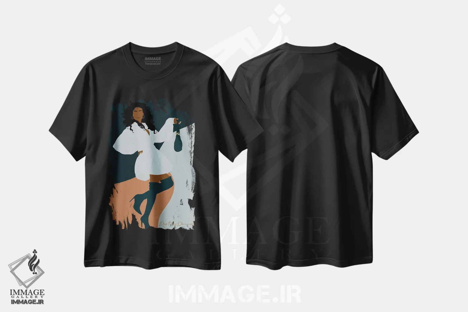 تیشرت مشکی طرح دار جزمین، هنر آمریکایی آفریقایی تبار اثر دستینی دارسل | فروشگاه ایماژ