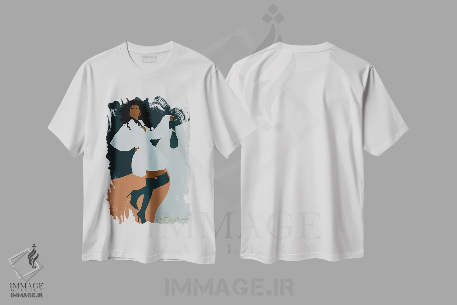 تیشرت سفید طرح دار جزمین، هنر آمریکایی آفریقایی تبار اثر دستینی دارسل | immage.ir