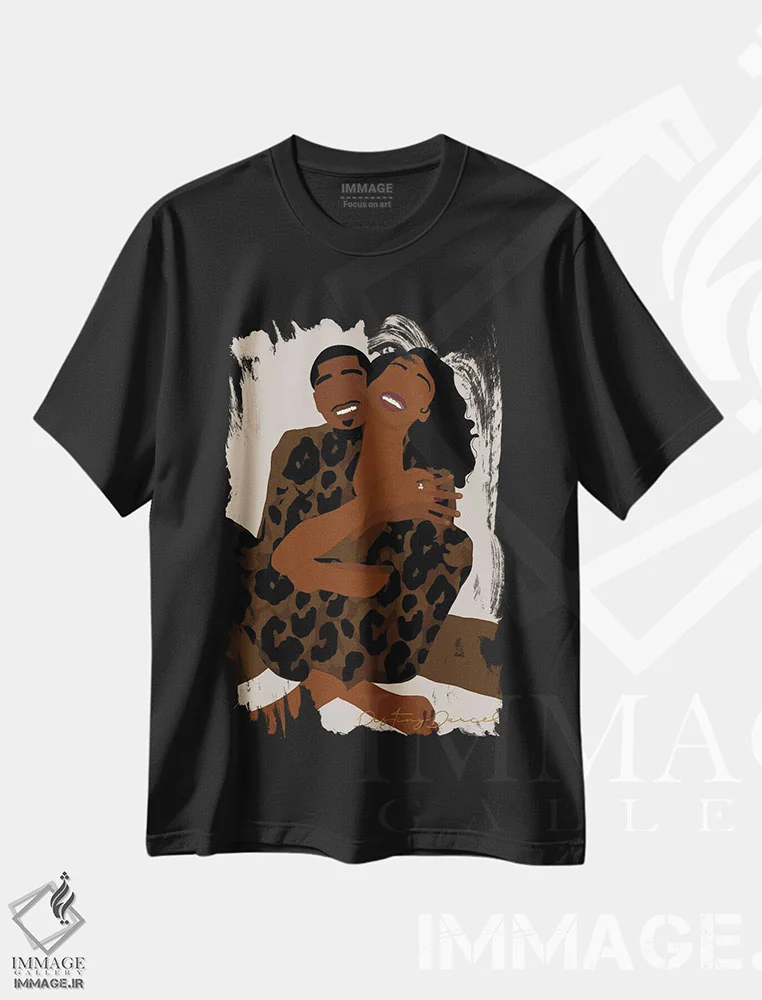 تیشرت مشکی طرح دار دوست داشتن تو آسان است، هنر آمریکایی آفریقایی تبار اثر دستینی دارسل | immage.ir