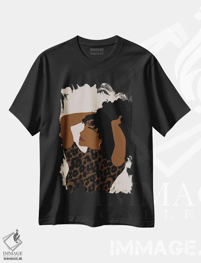 تیشرت مشکی طرح دار احساسات دوشنبه، هنر آمریکایی آفریقایی تبار اثر دستینی دارسل | فروشگاه ایماژ