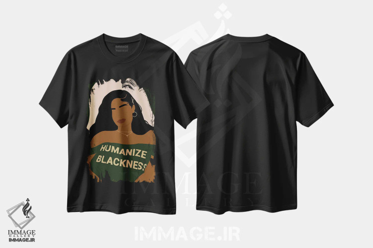 تیشرت مشکی طرح دار انسانی کردن سیاهی، هنر آمریکایی آفریقایی تبار اثر دستینی دارسل | immage.ir