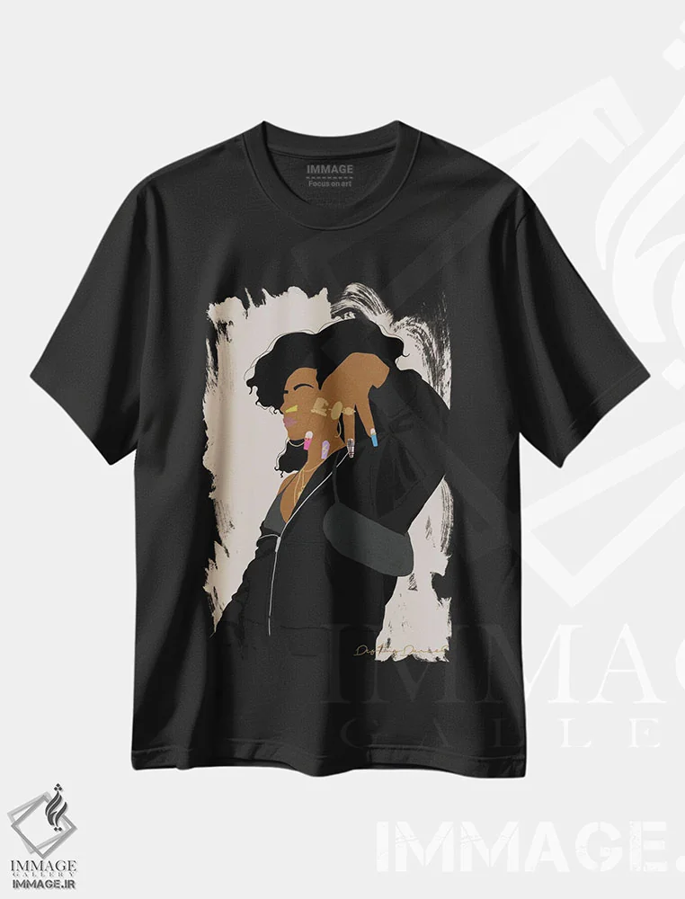 تیشرت مشکی طرح دار ناخن های خیلی بلند، خیلی سیاه، هنر آمریکایی آفریقایی تبار اثر دستینی دارسل | immage.ir