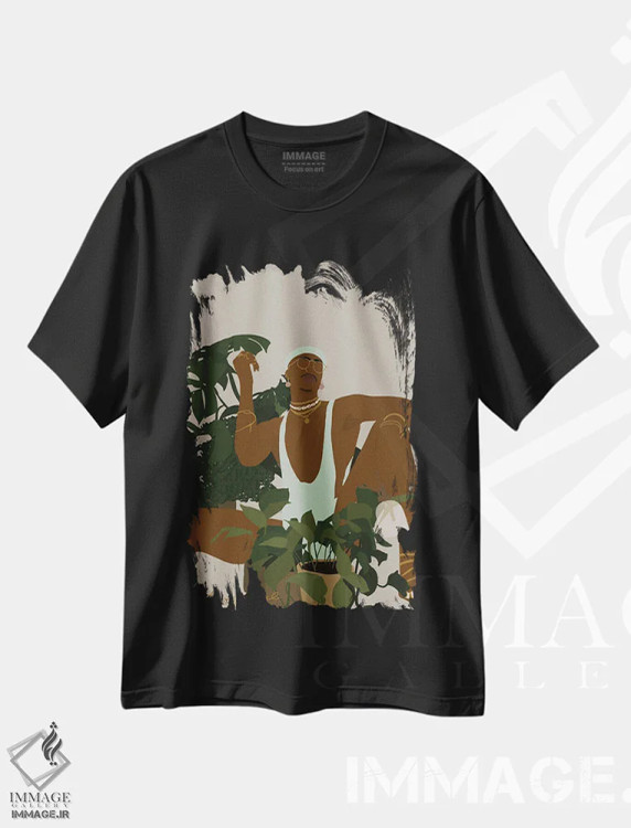 تیشرت مشکی طرح دار پدر گیاه سه، هنر آمریکایی آفریقایی تبار اثر دستینی دارسل | فروشگاه ایماژ