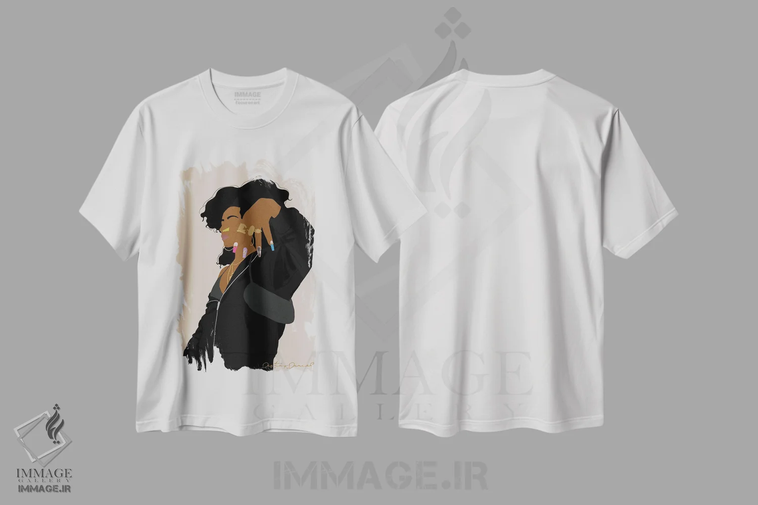تیشرت سفید طرح دار ناخن های خیلی بلند، خیلی سیاه، هنر آمریکایی آفریقایی تبار اثر دستینی دارسل | فروشگاه ایماژ