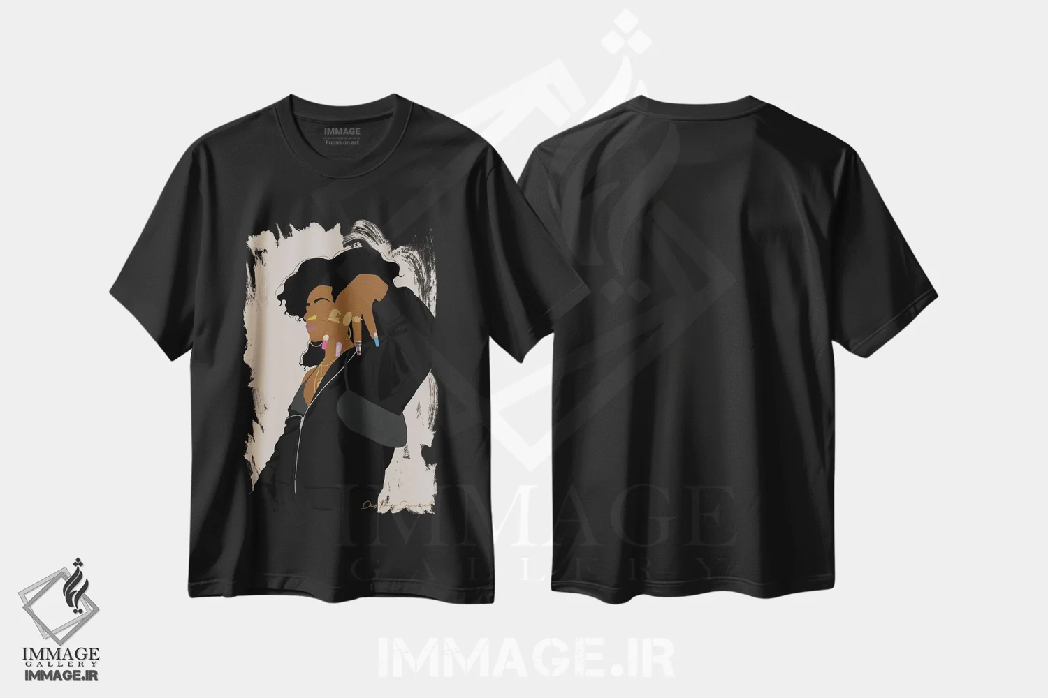 تیشرت مشکی طرح دار ناخن های خیلی بلند، خیلی سیاه، هنر آمریکایی آفریقایی تبار اثر دستینی دارسل | immage.ir