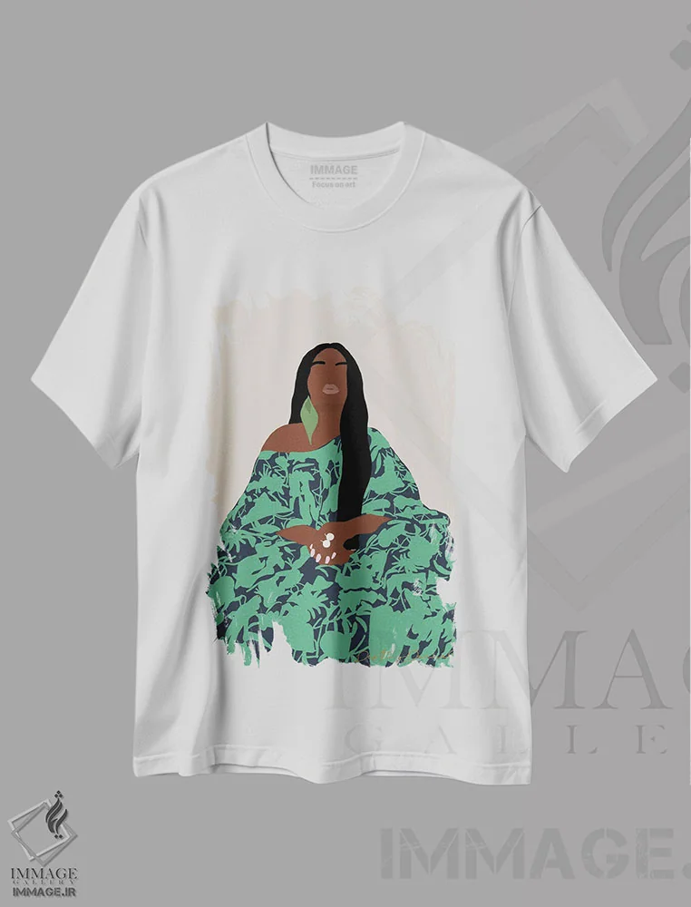 تیشرت سفید طرح دار سلطنت، هنر آمریکایی آفریقایی تبار اثر دستینی دارسل | فروشگاه ایماژ