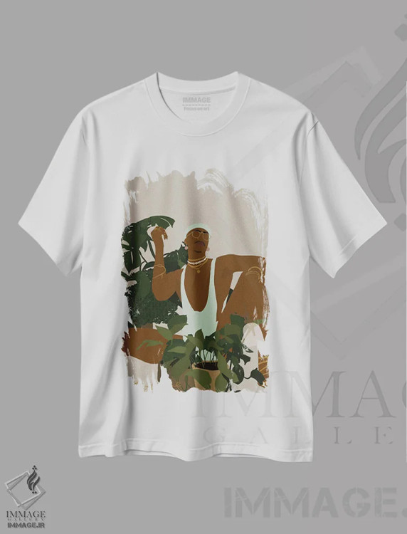 تیشرت سفید طرح دار پدر گیاه سه، هنر آمریکایی آفریقایی تبار اثر دستینی دارسل | immage.ir