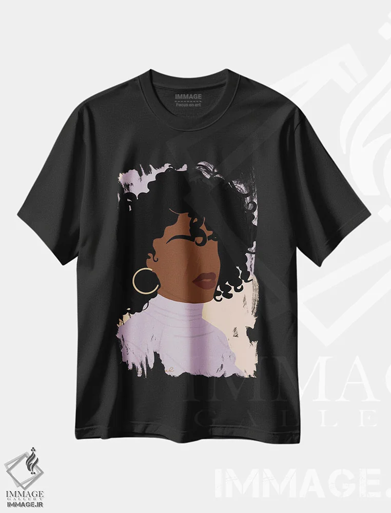 تیشرت مشکی طرح دار روز عالی مو، هنر آمریکایی آفریقایی تبار اثر دستینی دارسل | immage.ir