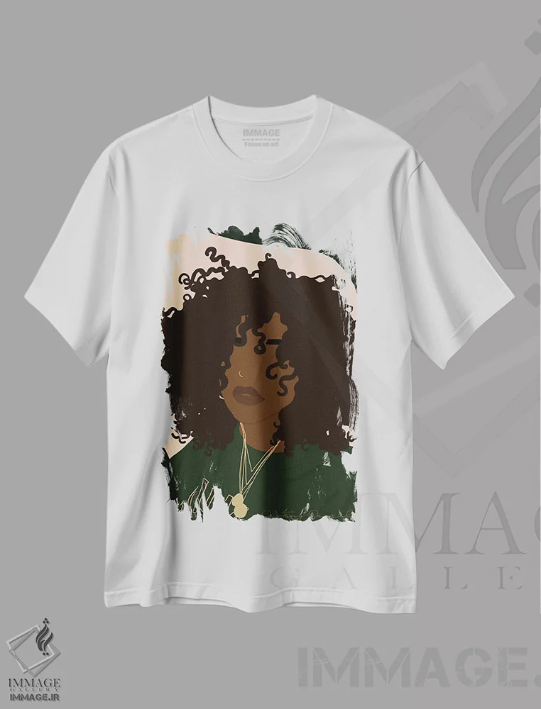 تیشرت سفید طرح دار حال و هوا، هنر آمریکایی آفریقایی تبار اثر دستینی دارسل | immage.ir