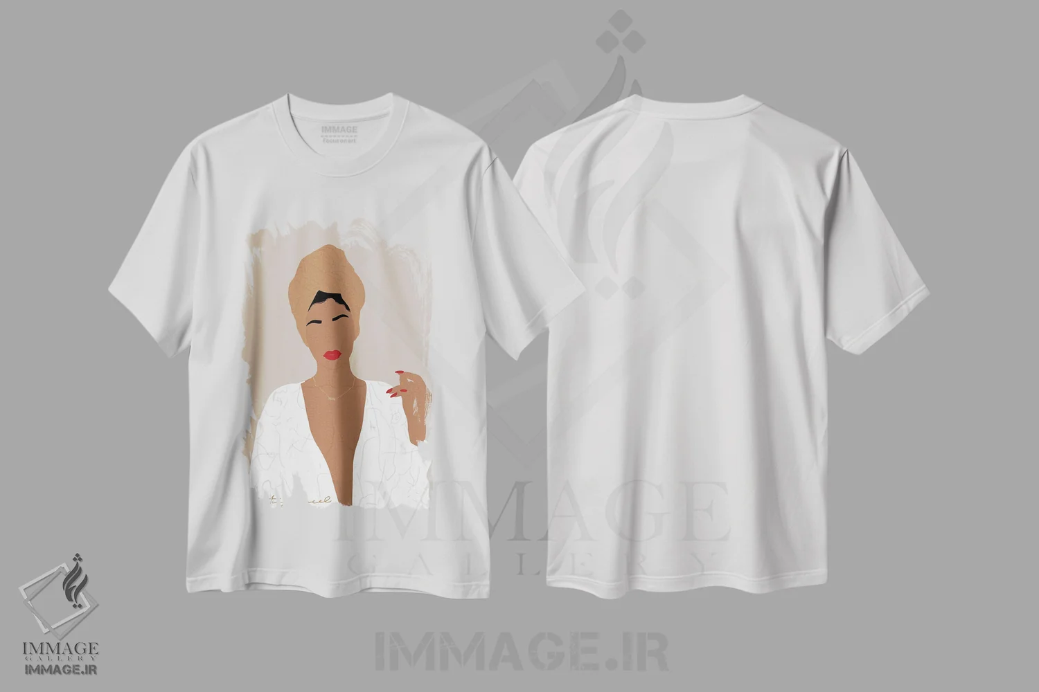 تیشرت سفید طرح دار نمایش تک نفره زن، هنر آمریکایی آفریقایی تبار اثر دستینی دارسل | immage.ir