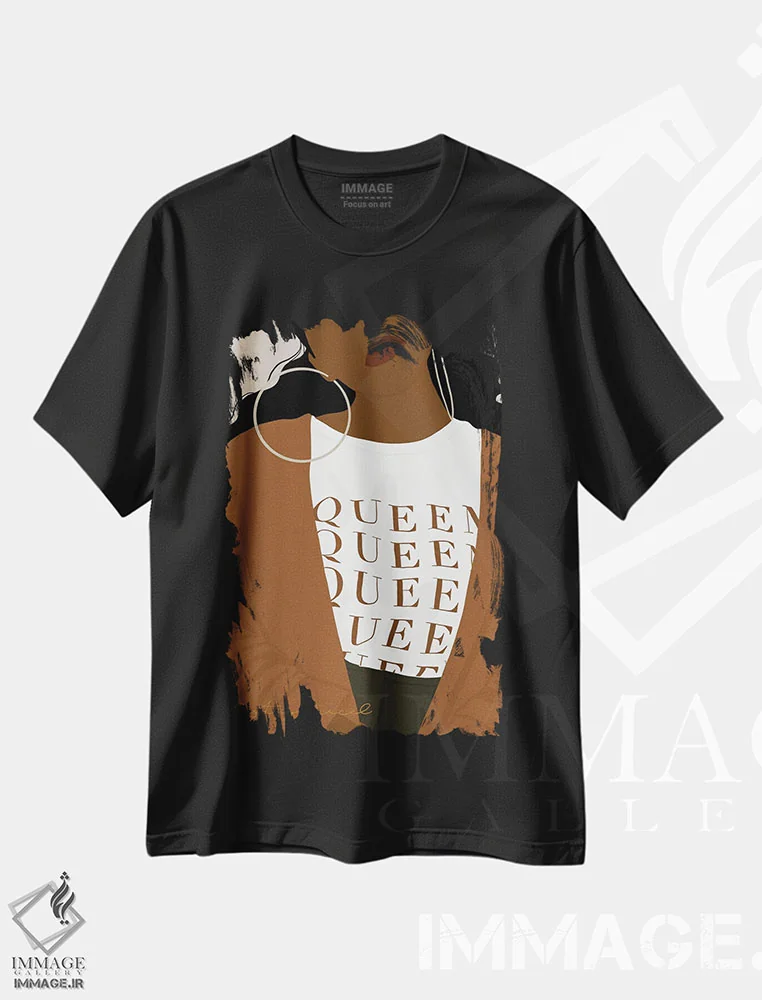 تیشرت مشکی طرح دار ملکه، هنر آمریکایی آفریقایی تبار اثر دستینی دارسل | فروشگاه ایماژ