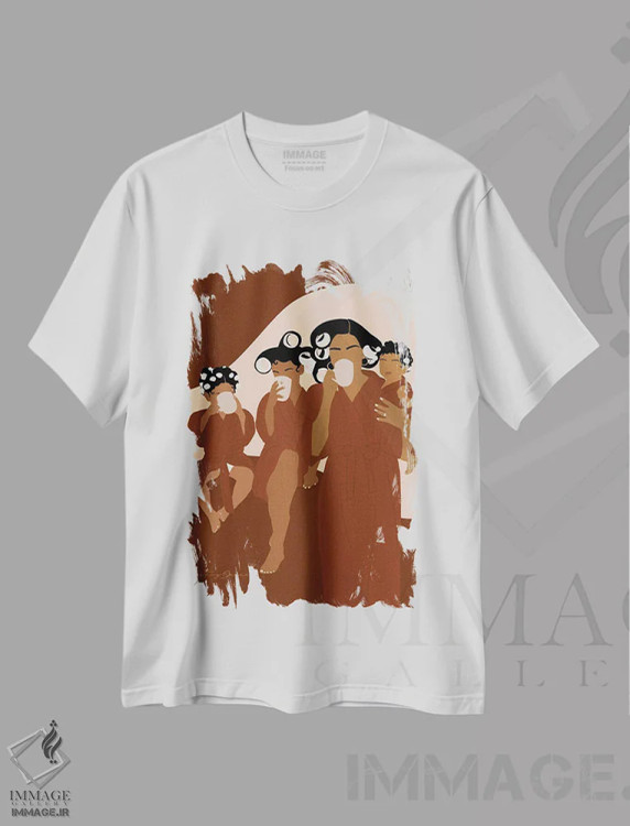 تیشرت سفید طرح دار دخترها، هنر آمریکایی آفریقایی تبار اثر دستینی دارسل | فروشگاه ایماژ