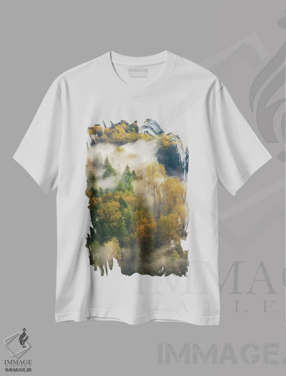 تیشرت سفید طرح دار درخشش آبشارها، مدیوم اثر داتلیش | immage.ir