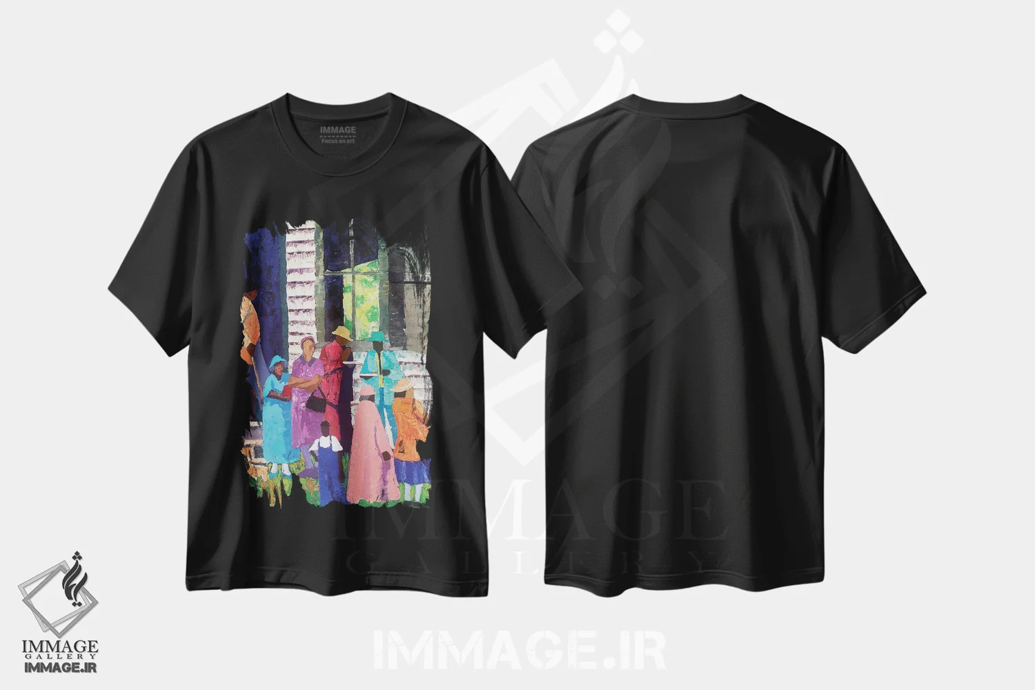 تیشرت مشکی طرح دار رفتن به کلیسا، هنر آمریکایی آفریقایی تبار اثر دین تیلمان | immage.ir