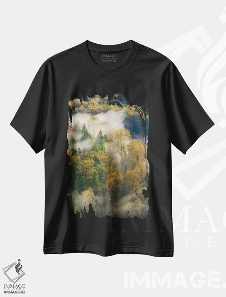 تیشرت مشکی طرح دار درخشش آبشارها، مدیوم اثر داتلیش | فروشگاه ایماژ