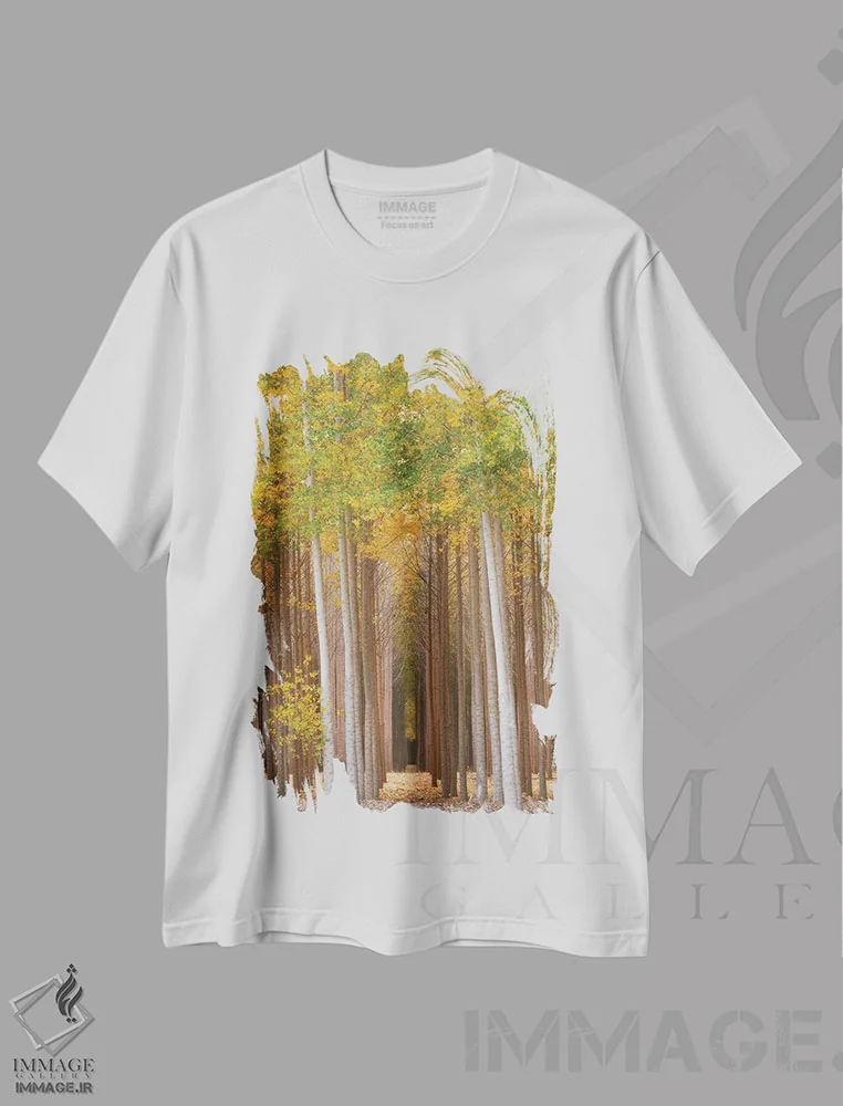 تیشرت سفید طرح دار درخشش جنگل، مدیوم اثر داتلیش | immage.ir