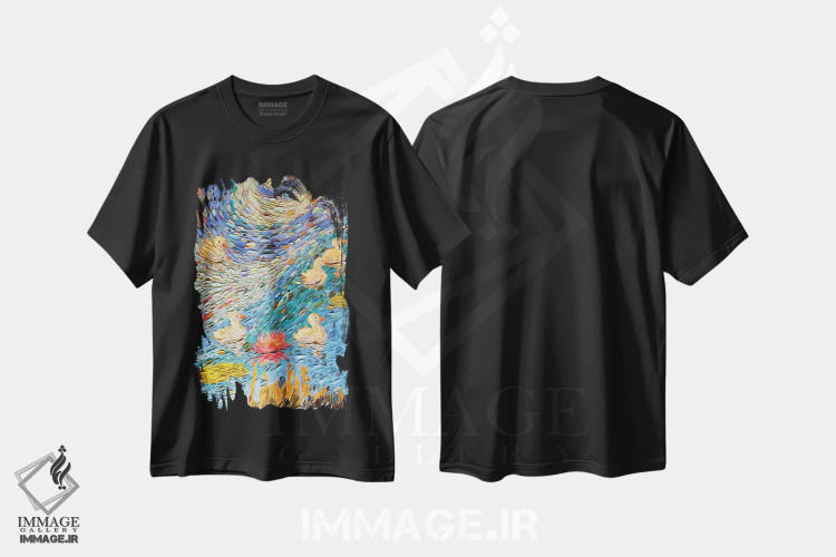 تیشرت مشکی طرح دار خانواده قو دو، هنر فاخر معاصر اثر دنا تولفسون | immage.ir