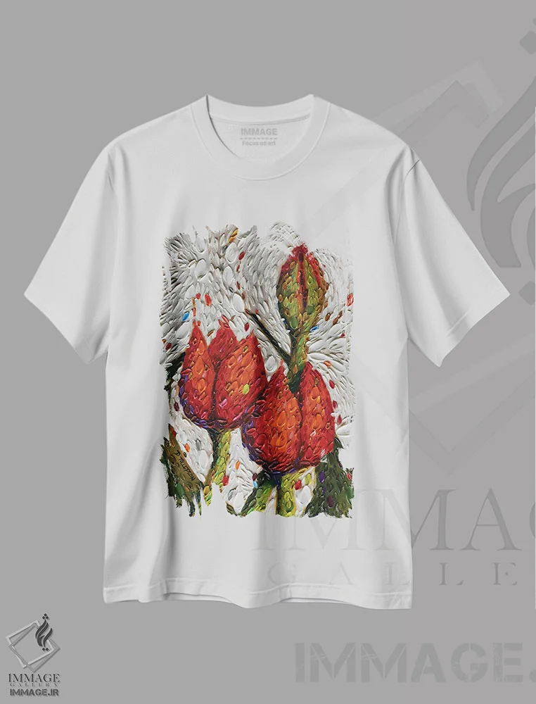 تیشرت سفید طرح دار دستیابی به خورشید دو، هنر فاخر معاصر اثر دنا تولفسون | immage.ir