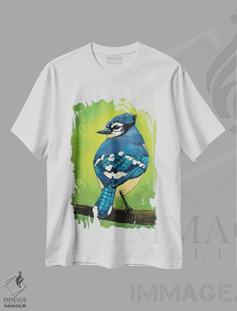 تیشرت سفید طرح دار آقای بلو جی بازیگوش، هنر فاخر معاصر اثر دیانا تیتووا | فروشگاه ایماژ