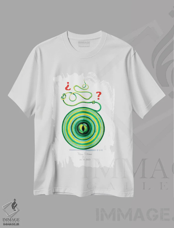 تیشرت سفید طرح دار چشم مار، آبستره اثر دیانا تیتووا | فروشگاه ایماژ