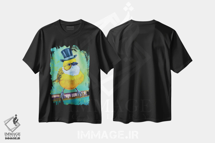 تیشرت مشکی طرح دار آقای قناری شیک، هنر فاخر معاصر اثر دیانا تیتووا | immage.ir