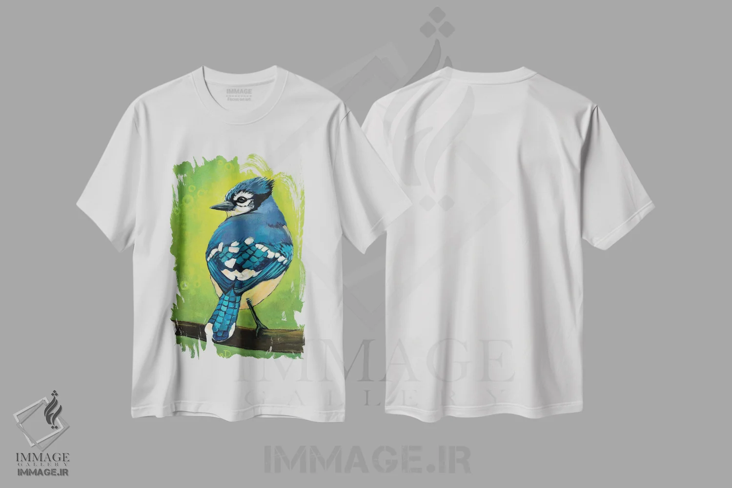 تیشرت سفید طرح دار آقای بلو جی بازیگوش، هنر فاخر معاصر اثر دیانا تیتووا | فروشگاه ایماژ