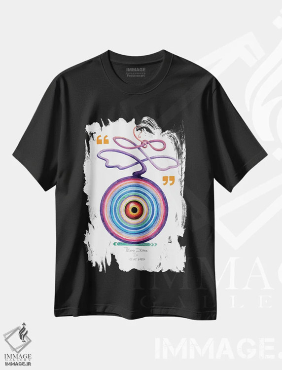 تیشرت مشکی طرح دار چشم کبوتر، آبستره اثر دیانا تیتووا | فروشگاه ایماژ